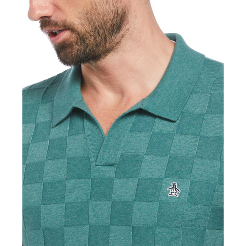 Jacquard Johnny Collar Short Sleeve Polo Sweater (Sea Pine) 