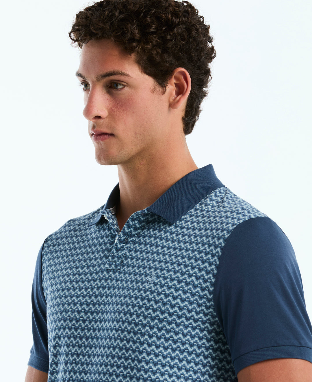 Cotton Jacquard Mini Waves Polo (Sargasso Sea) 
