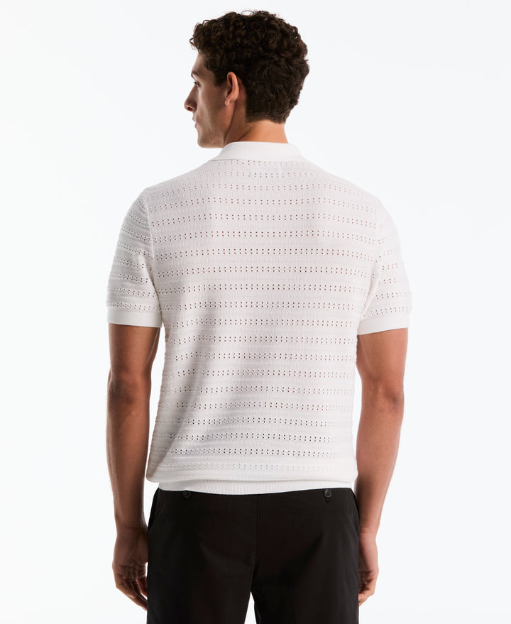 Cotton Jacquard Pointelle Sweater Polo (Bright White) 