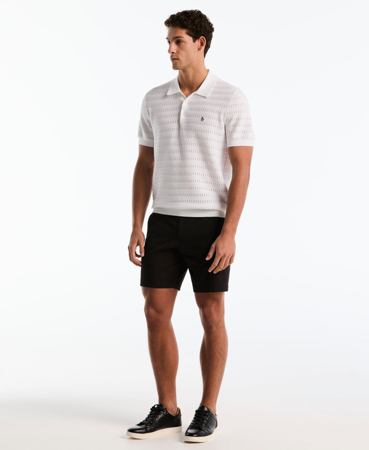 Cotton Jacquard Pointelle Sweater Polo (Bright White) 