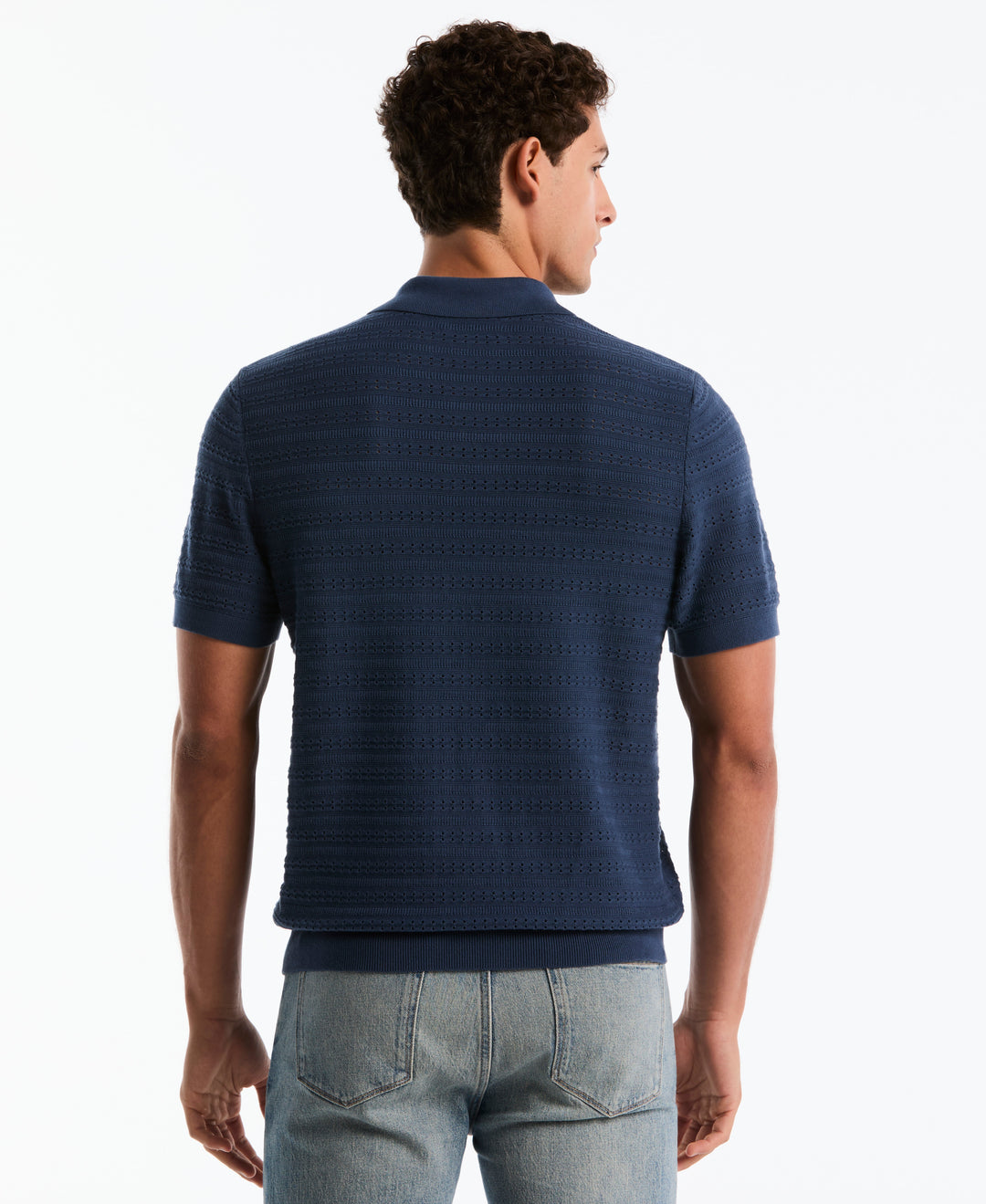 Cotton Jacquard Pointelle Sweater Polo (Bright White) 