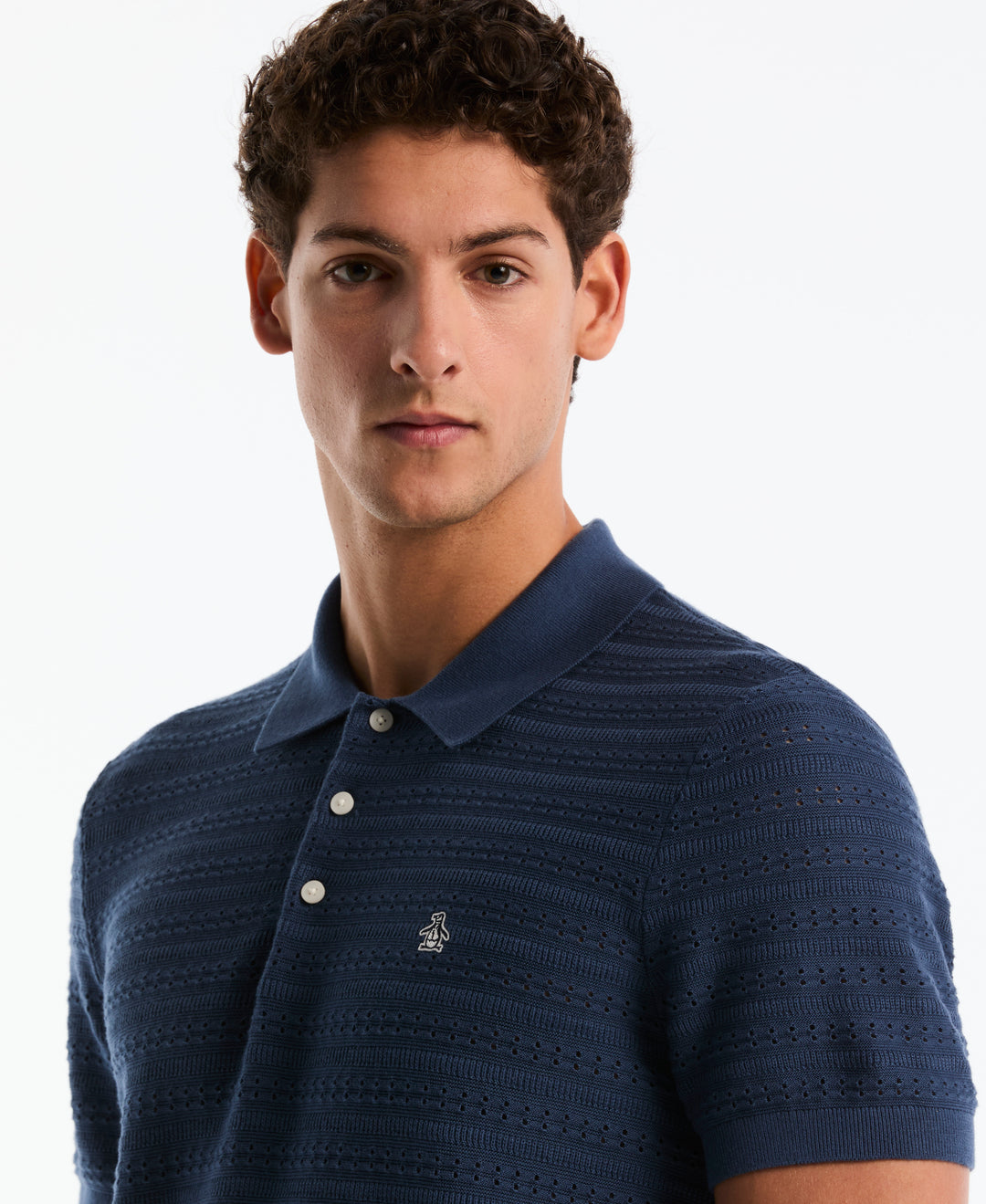 Cotton Jacquard Pointelle Sweater Polo (Bright White) 