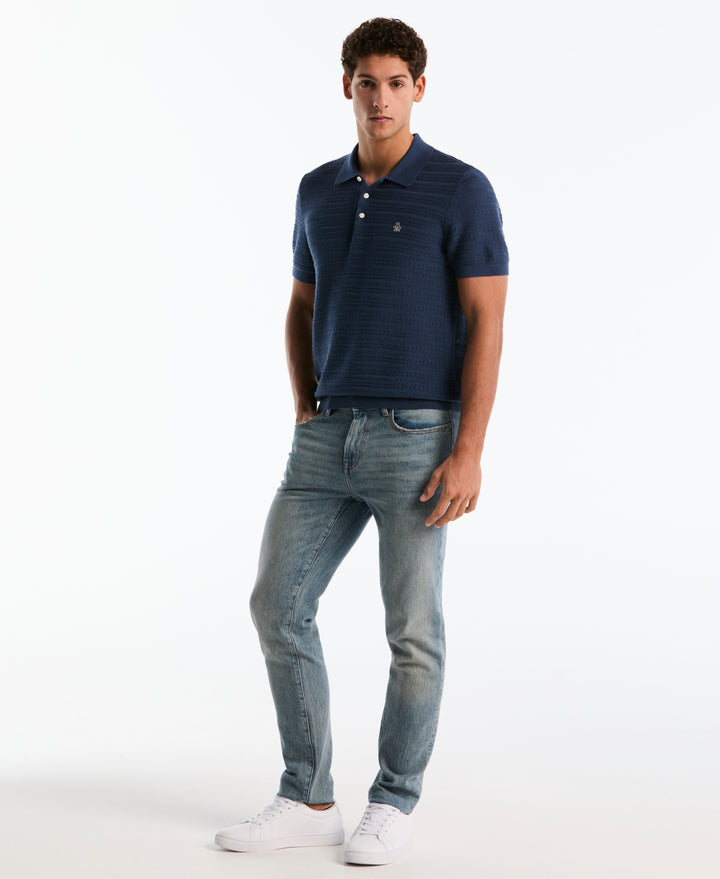 Cotton Jacquard Pointelle Sweater Polo (Bright White) 