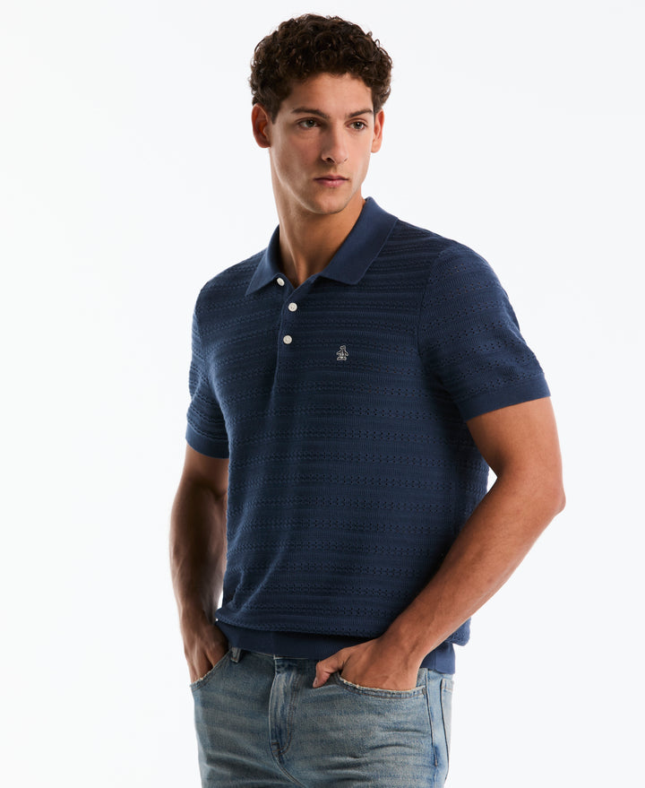 Cotton Jacquard Pointelle Sweater Polo (Sargasso Sea) 
