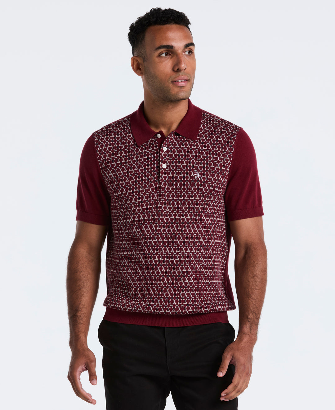 Cotton Jacquard Sweater Polo (Cabernet) 
