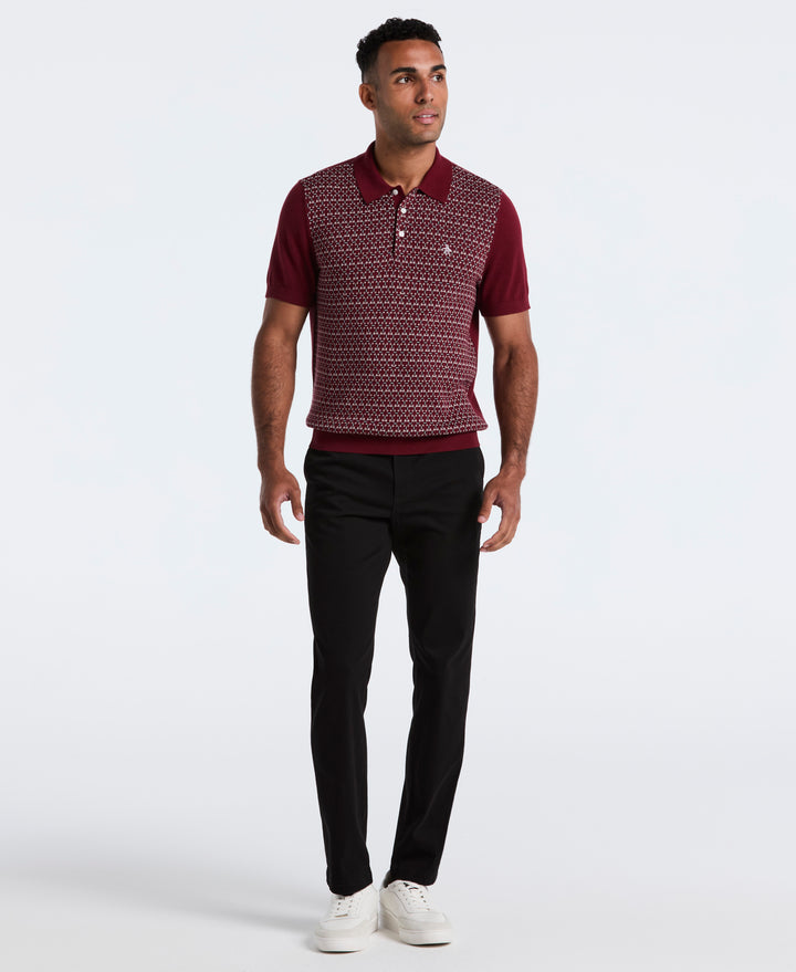 Cotton Jacquard Sweater Polo (Cabernet) 