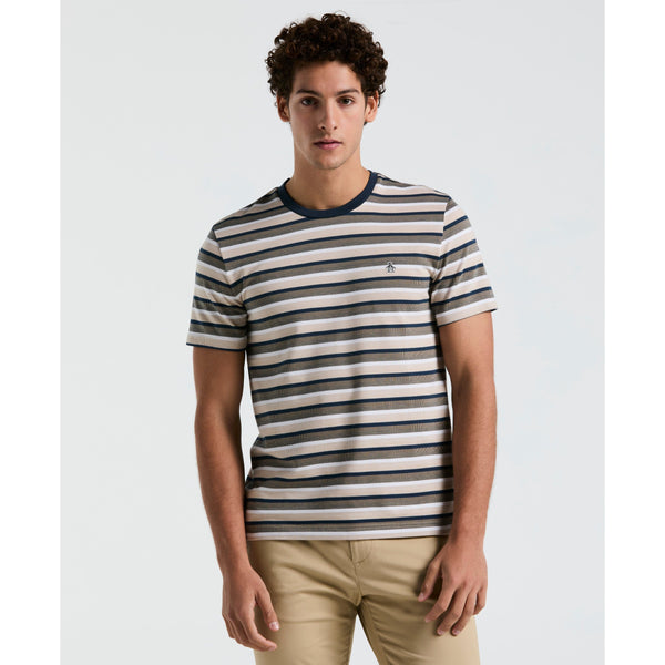 トップス AmeriVINTAGE 2PIECE ORGANIC COTTON TEE Jacquard-Stripe-Tee-Travertine