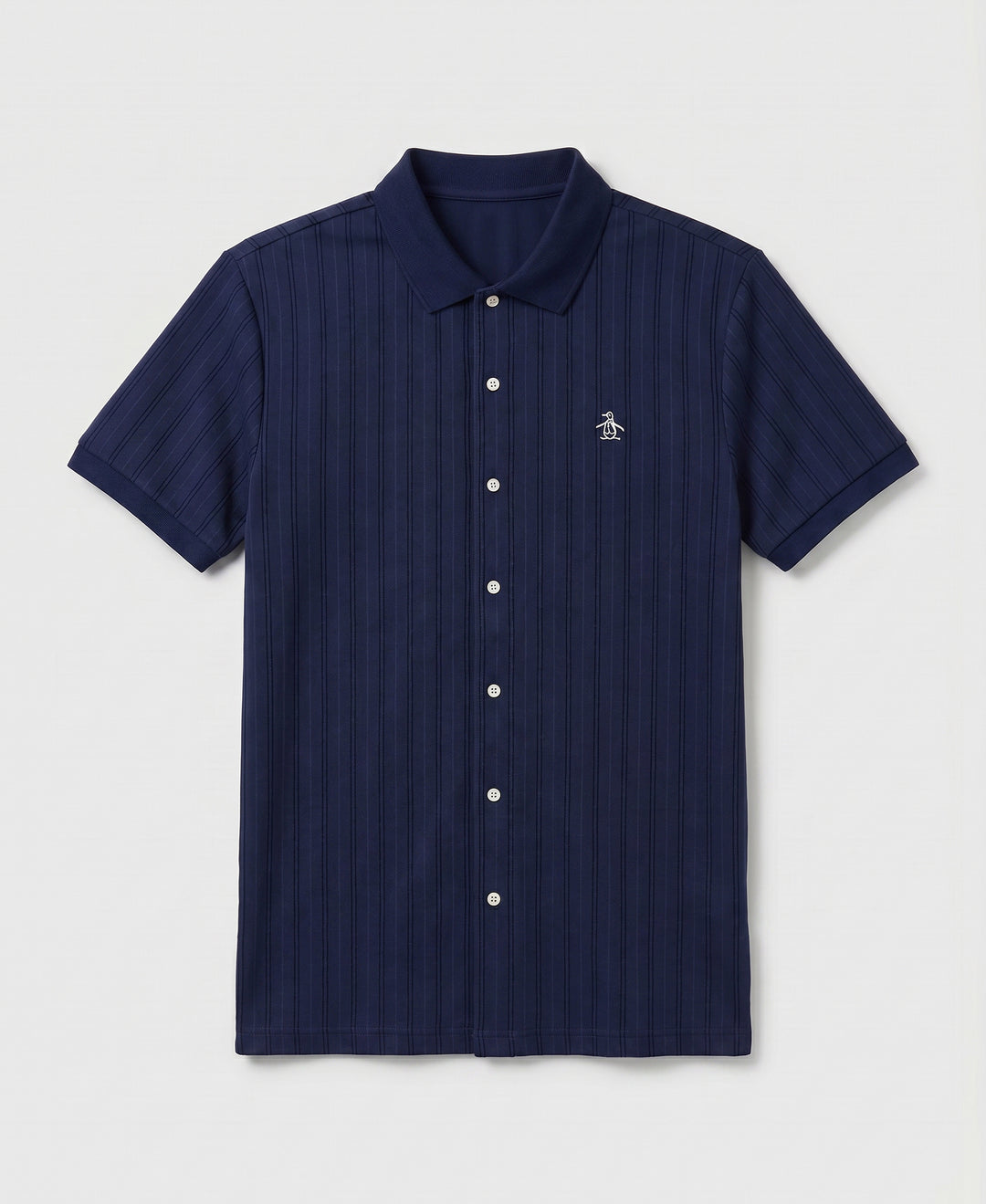 Jacquard Textured Button-Up Polo-Polos-Dark Sapphire-XS-Original Penguin