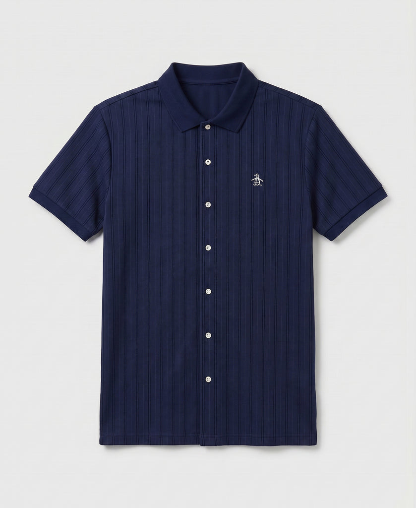 Jacquard Textured Button-Up Polo – Original Penguin US