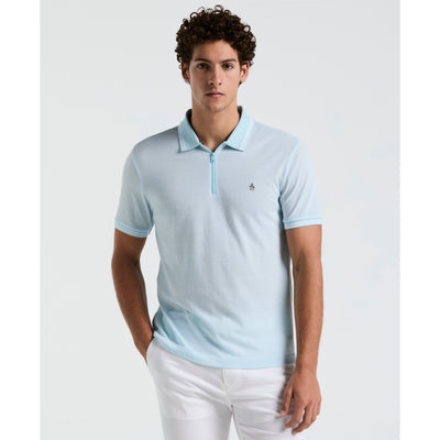 Jacquard Tipped 1/4 Zip Polo (Crystal Blue) 