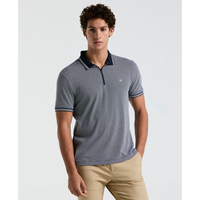 Jacquard Tipped 1/4 Zip Polo (Dark Sapphire) 