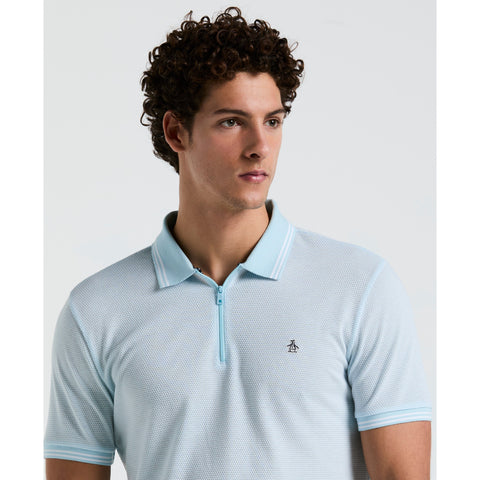 Jacquard Tipped 1/4 Zip Polo (Crystal Blue) 