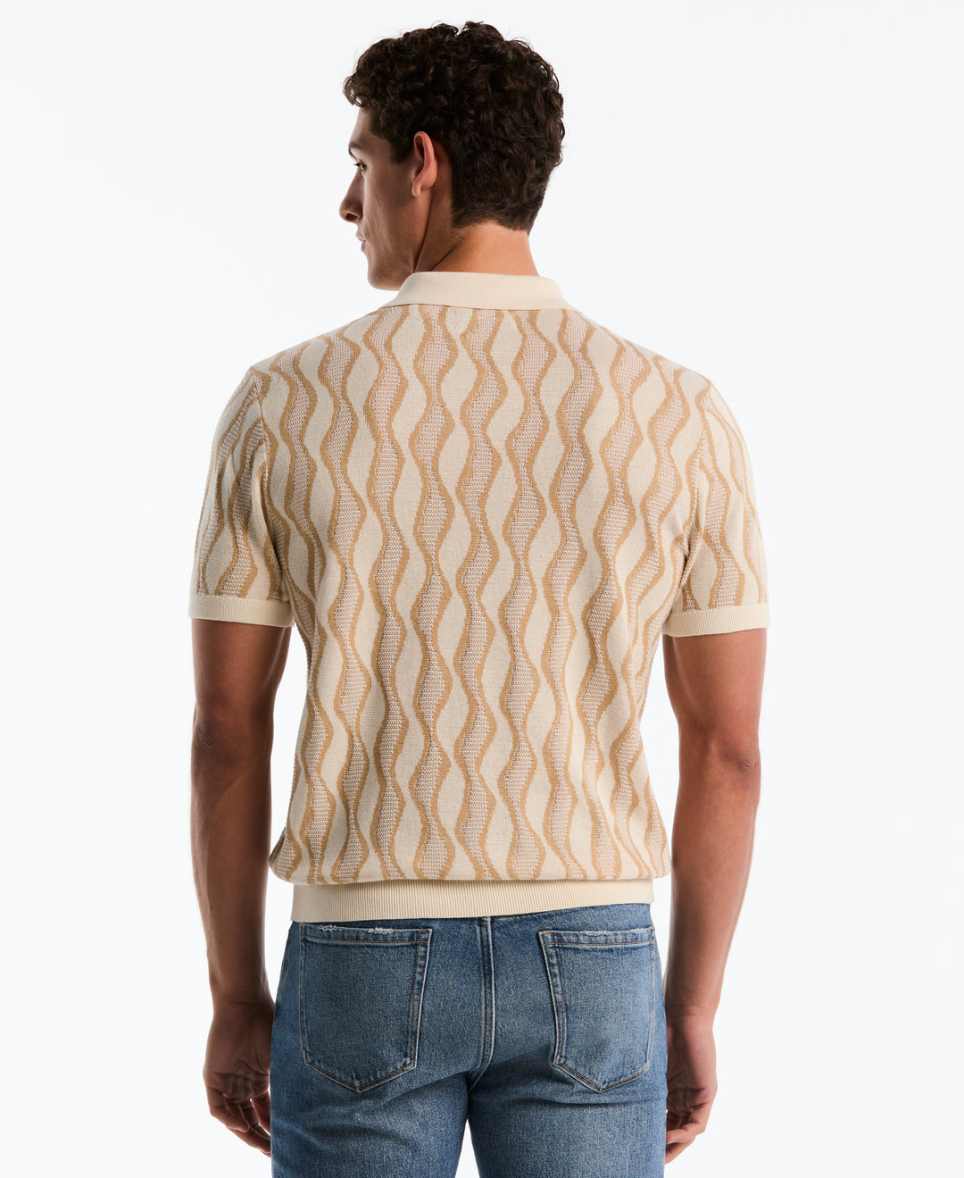 Cotton Jacquard Waves Sweater Polo (Birch) 