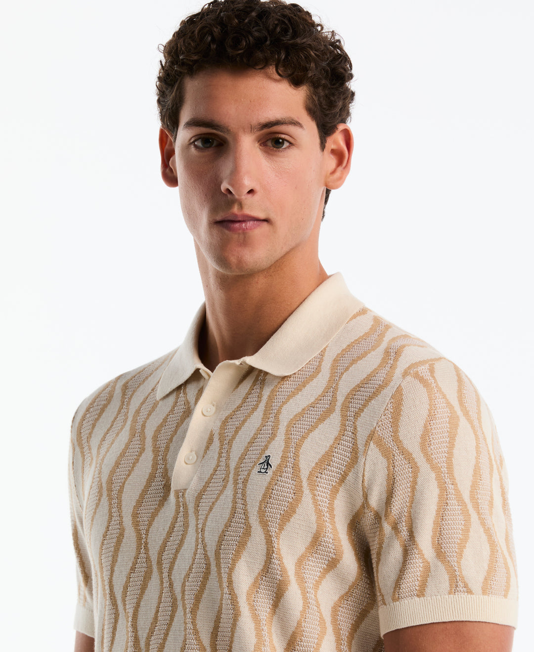 Cotton Jacquard Waves Sweater Polo (Birch) 