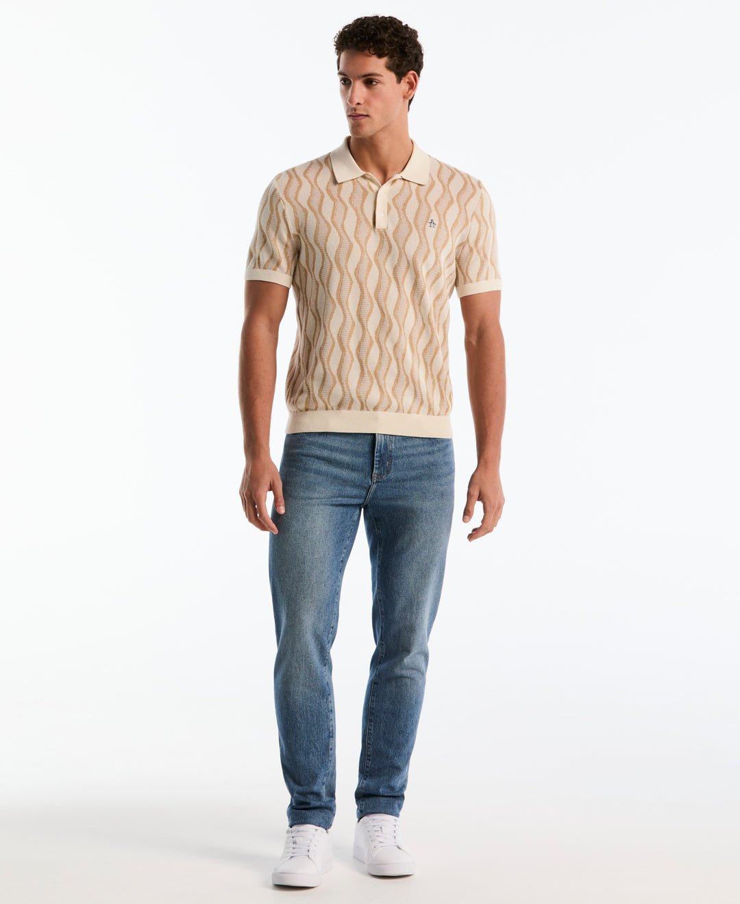 Cotton Jacquard Waves Sweater Polo (Birch) 