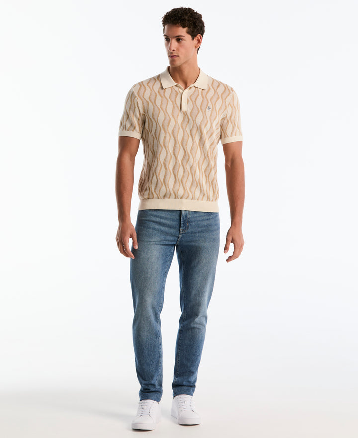 Cotton Jacquard Waves Sweater Polo (Birch) 