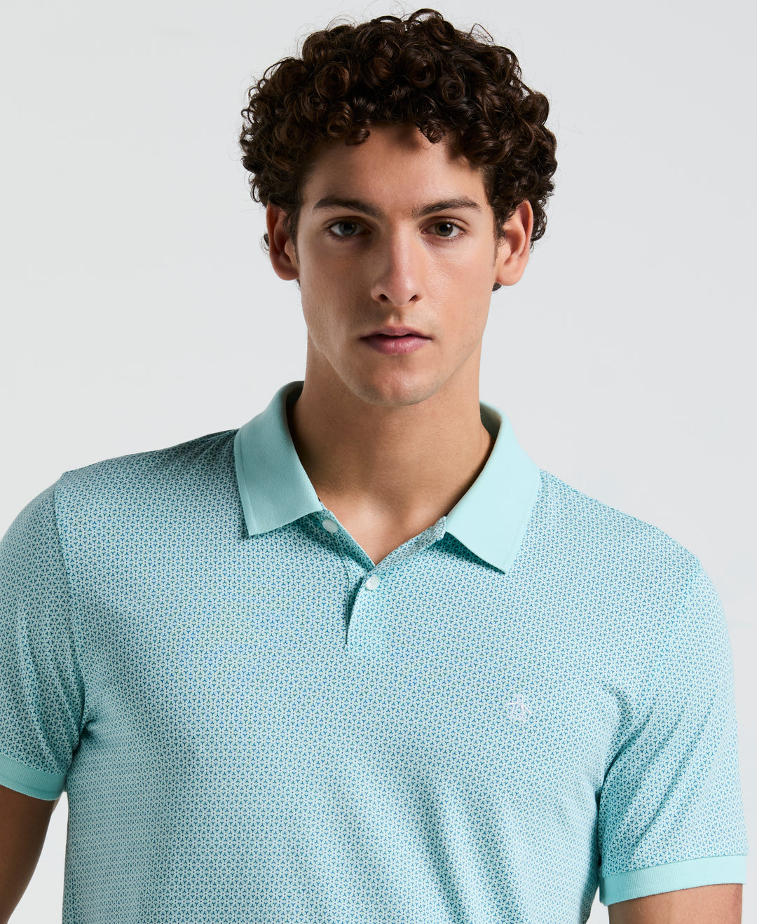 Jersey All-Over Ditsy Print Polo (Blue Tint) 