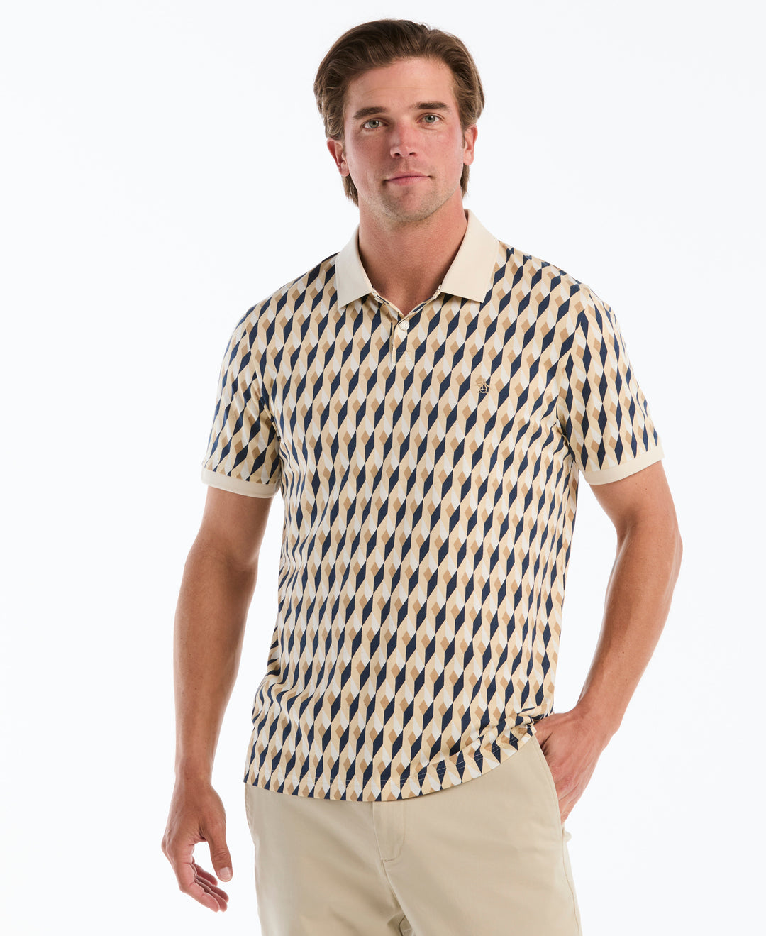 Men's Cotton Jewel Geo Print Polo (Birch) 