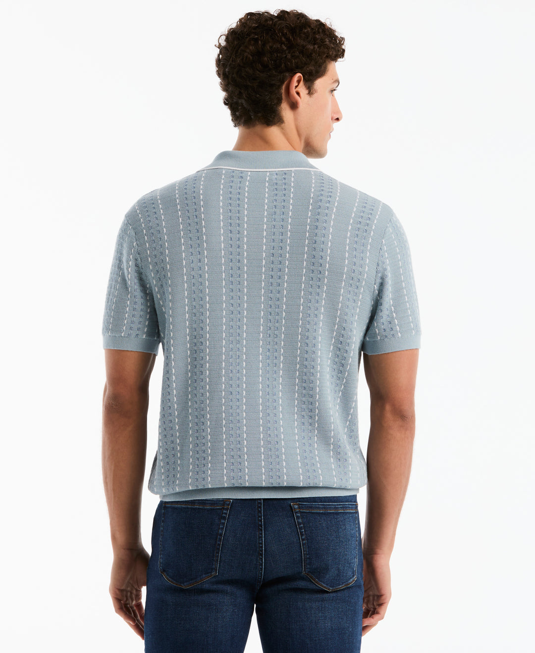 Cotton Jacquard Johnny Collar Sweater Polo (Dusty Blue) 