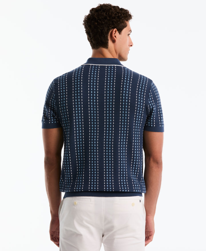 Cotton Jacquard Johnny Collar Sweater Polo (Sargasso Sea) 