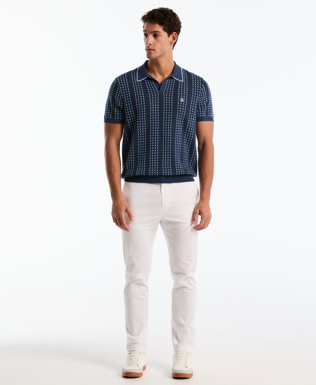 Cotton Jacquard Johnny Collar Sweater Polo (Sargasso Sea) 