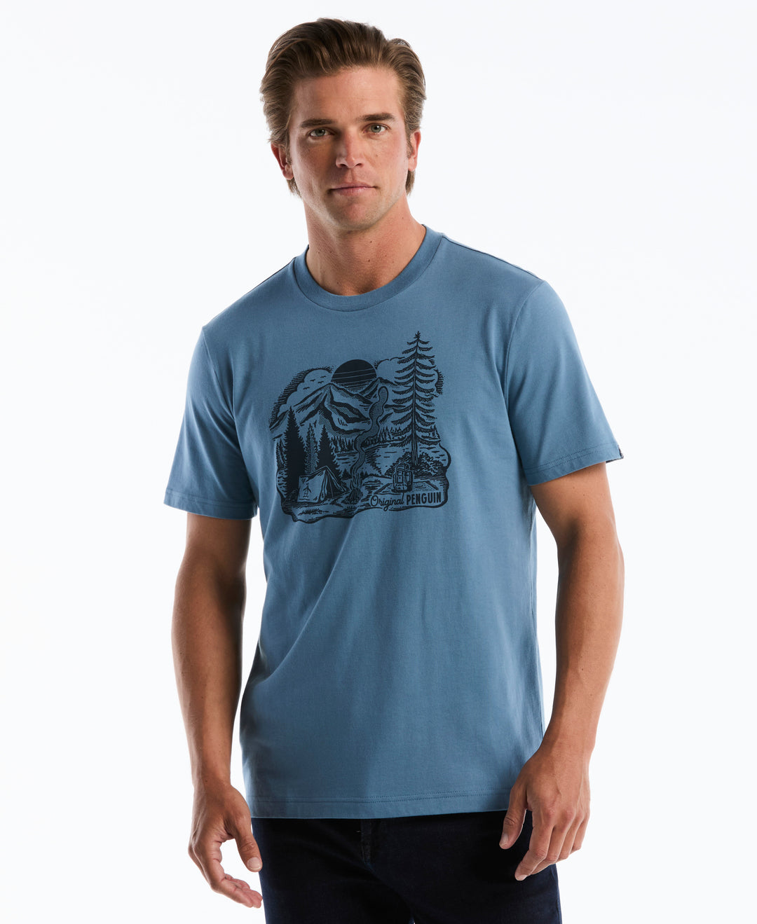 Lakeside Scene Graphic Cotton Tee (Copen Blue) 