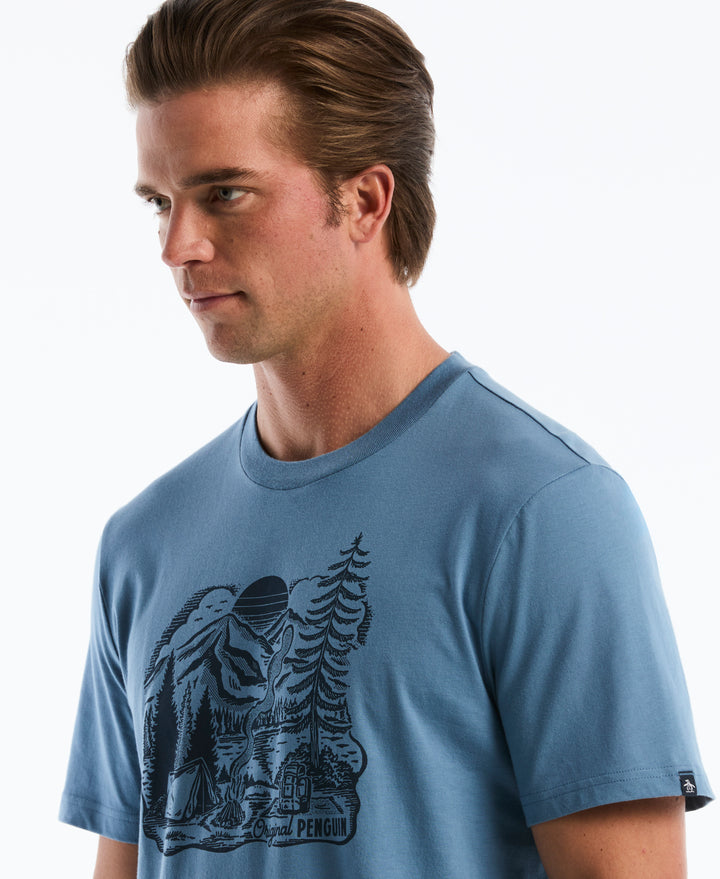Lakeside Scene Graphic Cotton Tee (Copen Blue) 