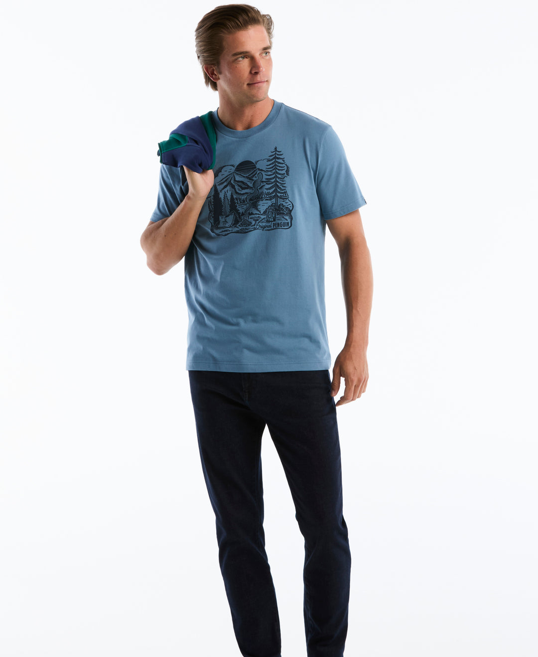 Lakeside Scene Graphic Cotton Tee (Copen Blue) 