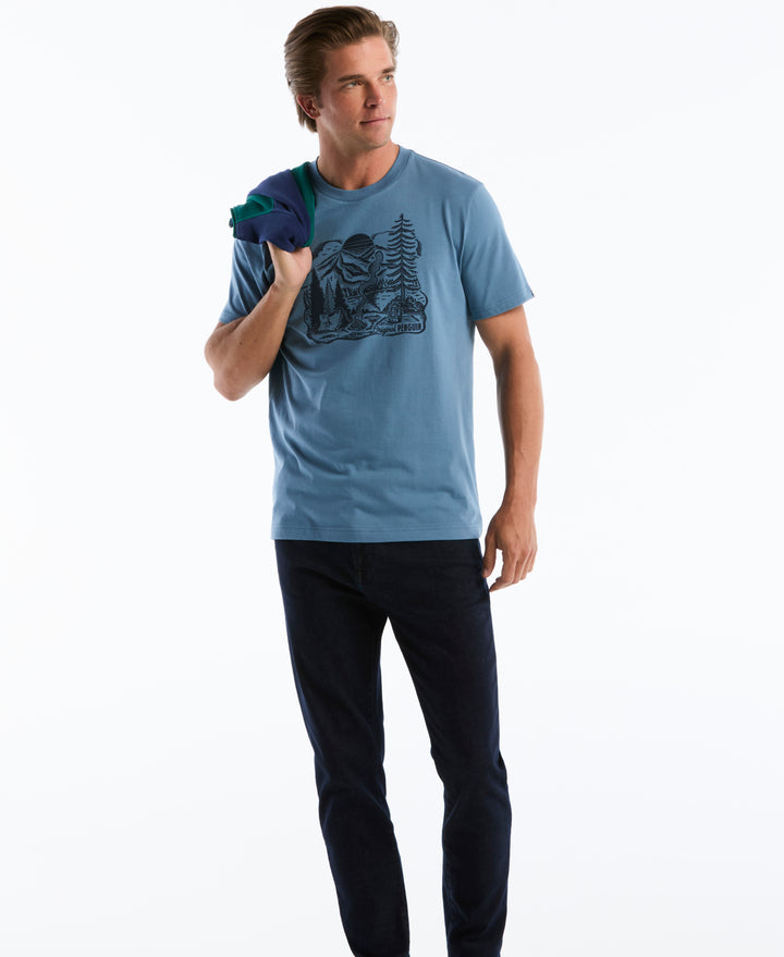 Lakeside Scene Graphic Cotton Tee (Copen Blue) 