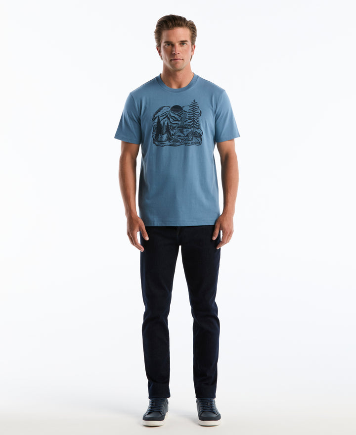 Lakeside Scene Graphic Cotton Tee (Copen Blue) 