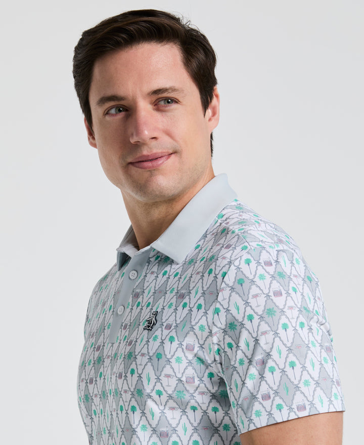 Lattice Cocktail Earl Print Golf Polo (Bright White) 