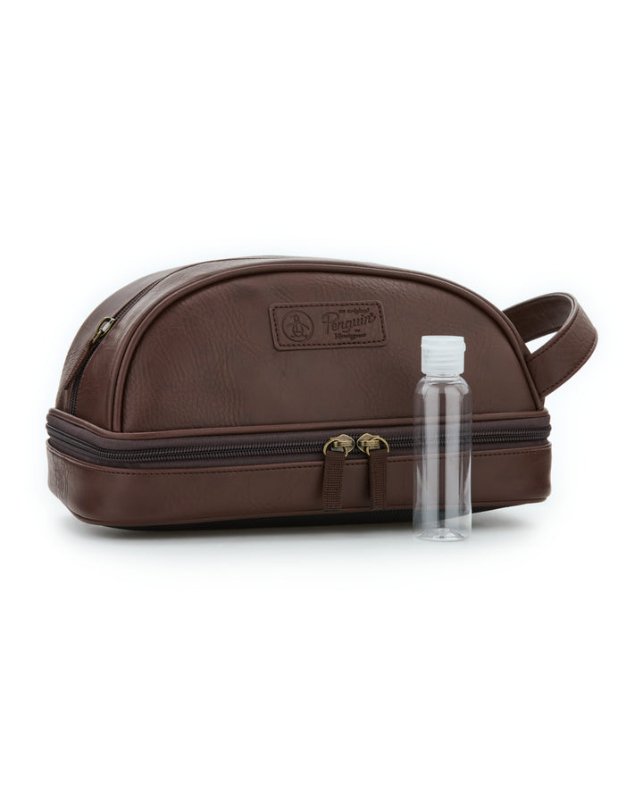 Leather Travel Toiletries Bag-Travel Kits-Brown-OS-Original Penguin