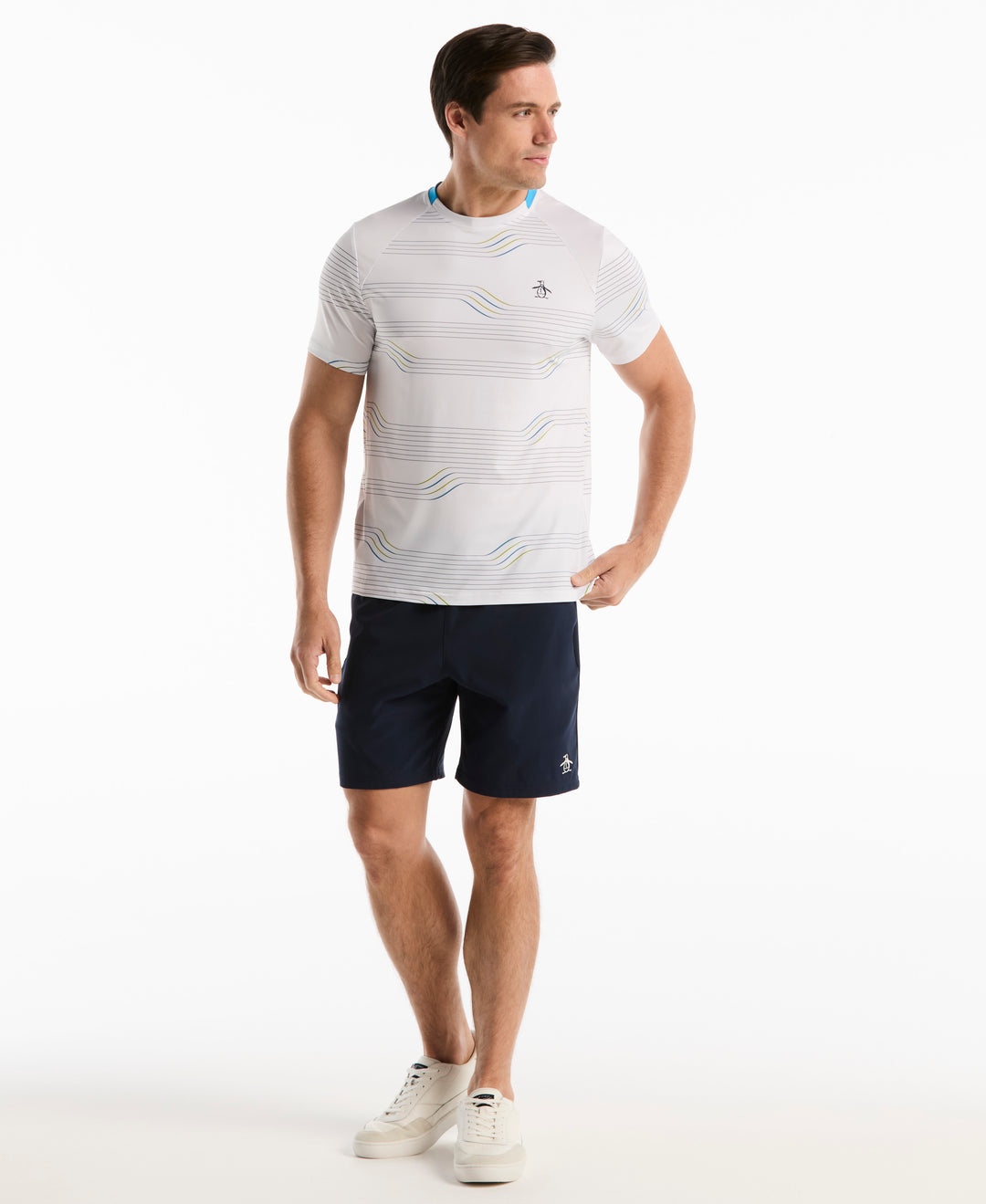 Tennis Linear Blocked Crew Shirt (Bright White) 