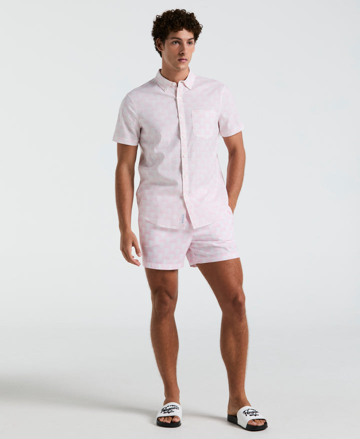 Linen Stretch All-Over Geo Palms Print Shirt (Parfait Pink) 
