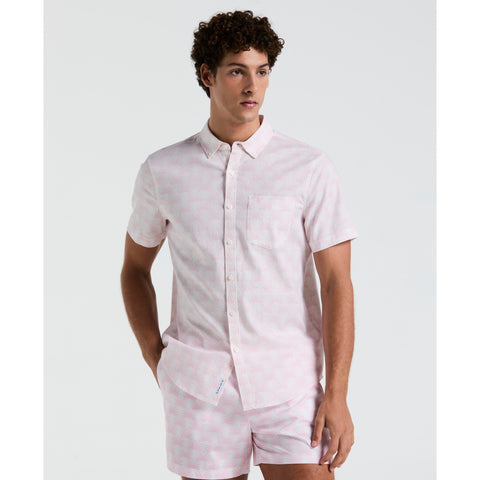 Linen Stretch All-Over Geo Palms Print Shirt (Parfait Pink) 
