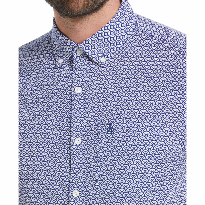 Linen Allover Geometric Print Shirt (Mazarine Blue) 
