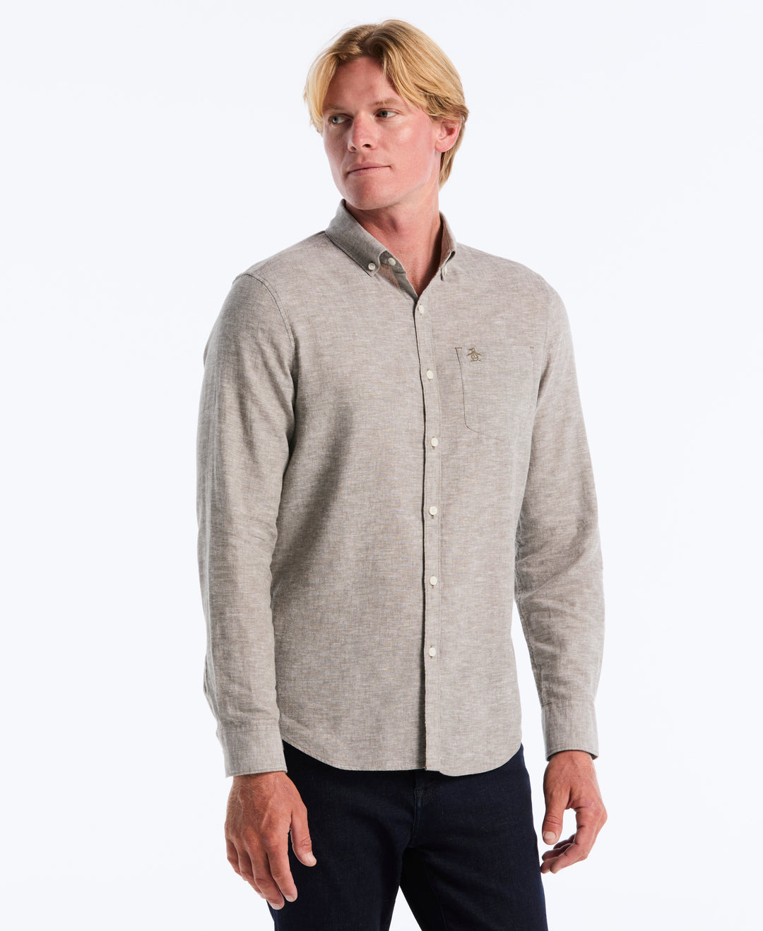Linen Blend Solid Shirt (Dusty Olive) 