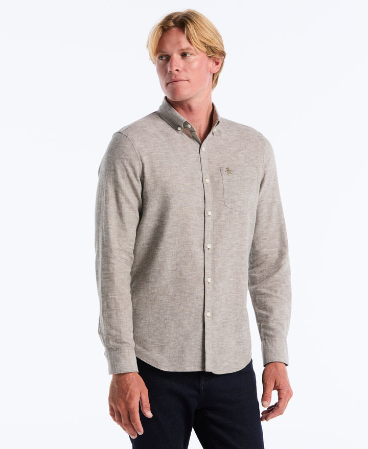 Linen Blend Solid Shirt (Dusty Olive) 