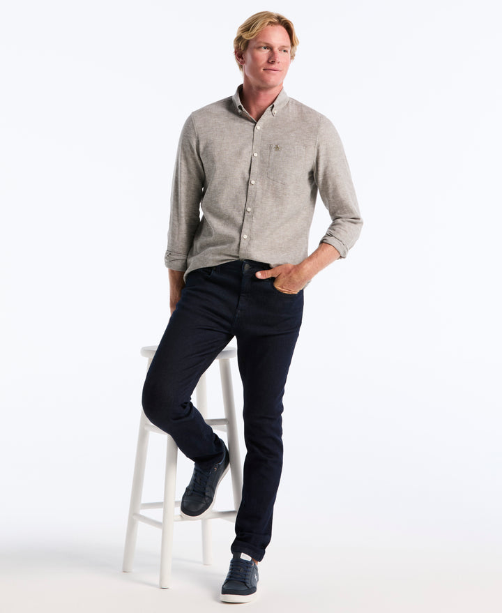 Linen Blend Solid Shirt (Dusty Olive) 