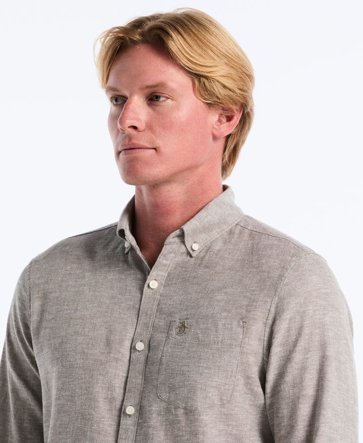 Linen Blend Solid Shirt (Dusty Olive) 