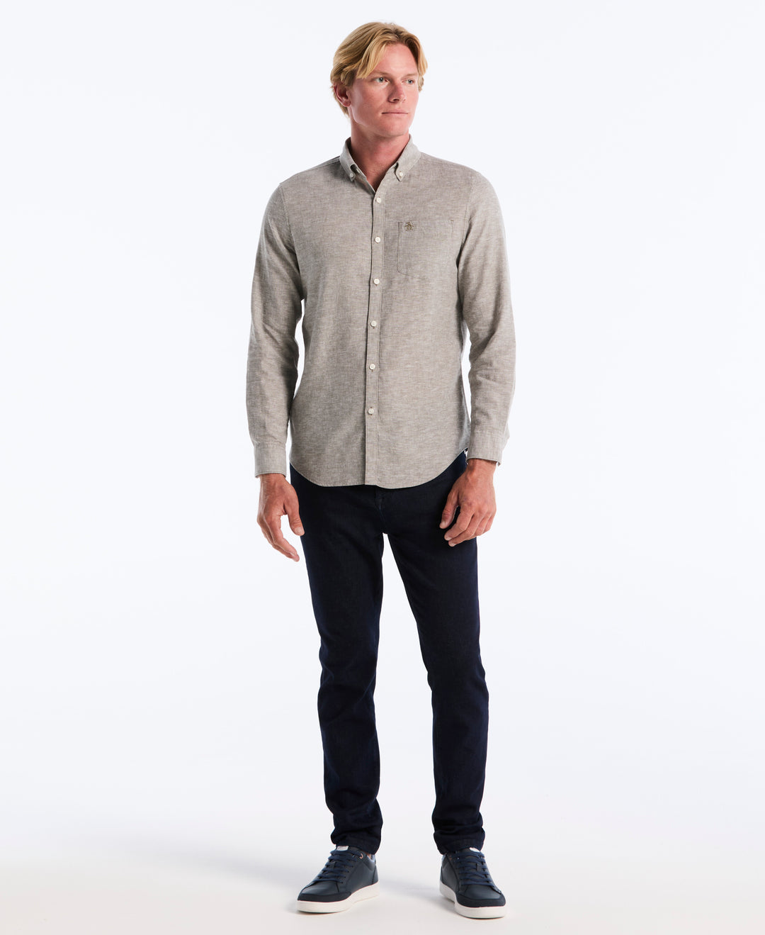 Linen Blend Solid Shirt (Dusty Olive) 