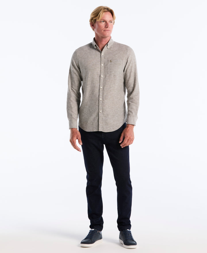 Linen Blend Solid Shirt (Dusty Olive) 