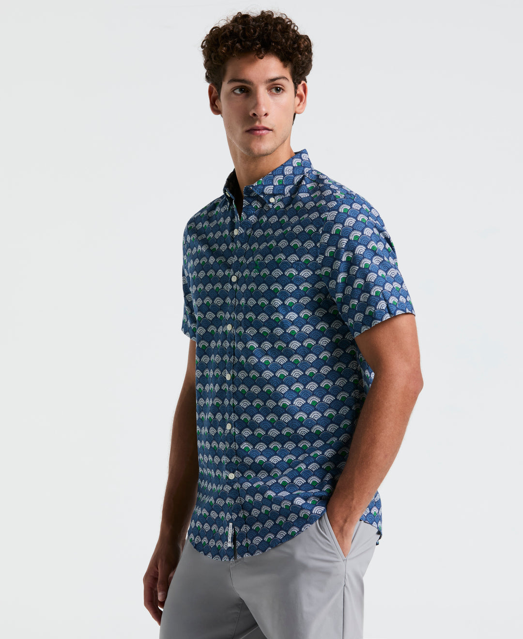 Original Penguin Men's Multiscallop Short Sleeves Shirt in Sargasso Sea/Blue, Size XS, Linen Blend Original Penguin Men's Multiscallop Short Sleeves Shirt in Sargasso Sea/Blue, Size XS, Linen Blend