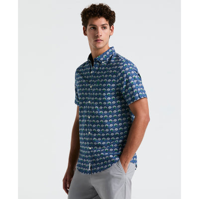 Linen Blend Multiscallop Shirt (Sargasso Sea) 