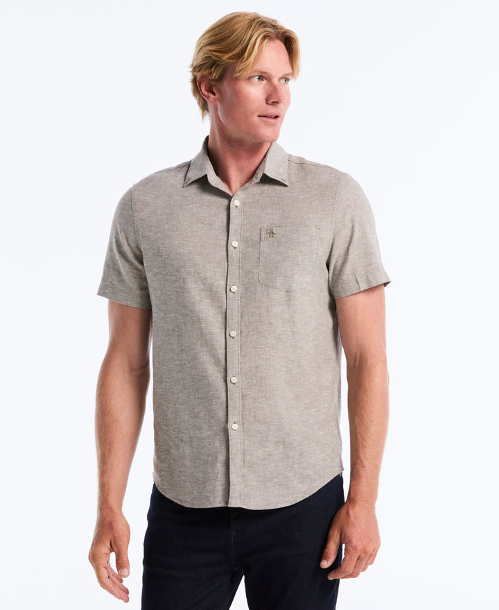 Linen Blend Pocket Shirt (Dusty Olive) 