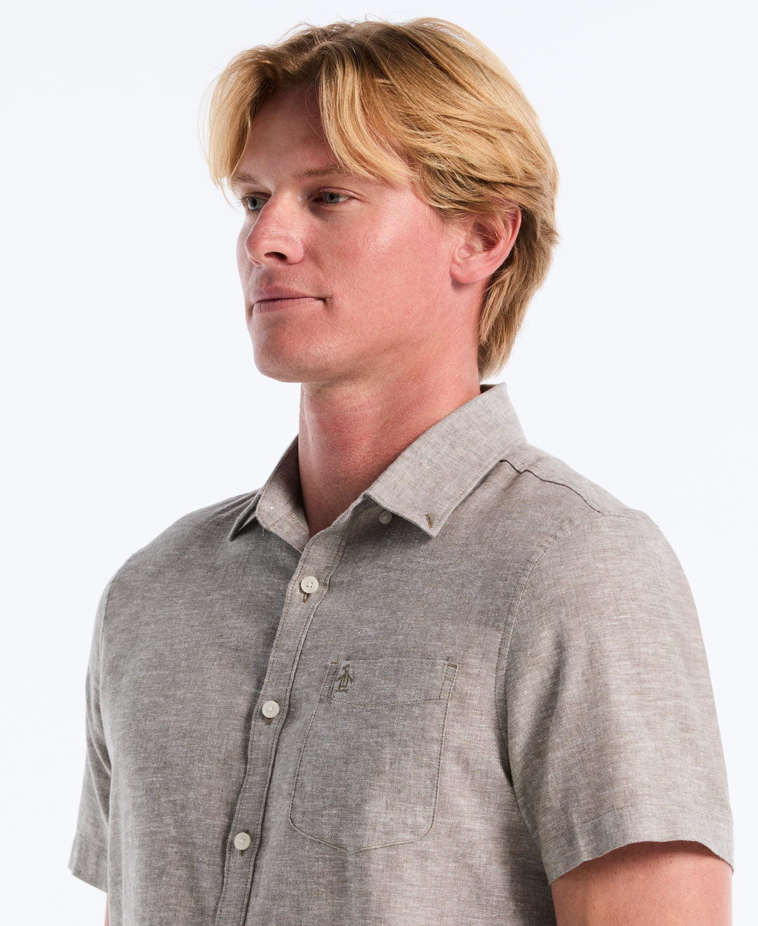 Linen Blend Pocket Shirt (Dusty Olive) 