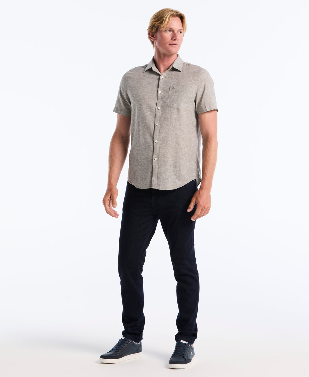 Linen Blend Pocket Shirt (Dusty Olive) 
