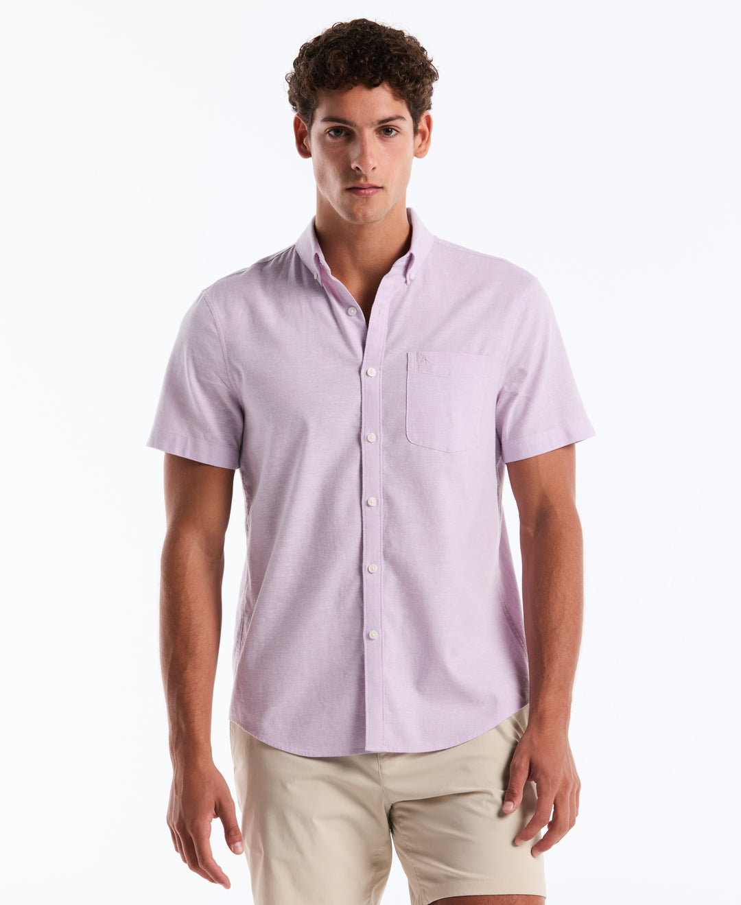 Linen Blend Short Sleeve Button-Down Shirt (Lavendula) 