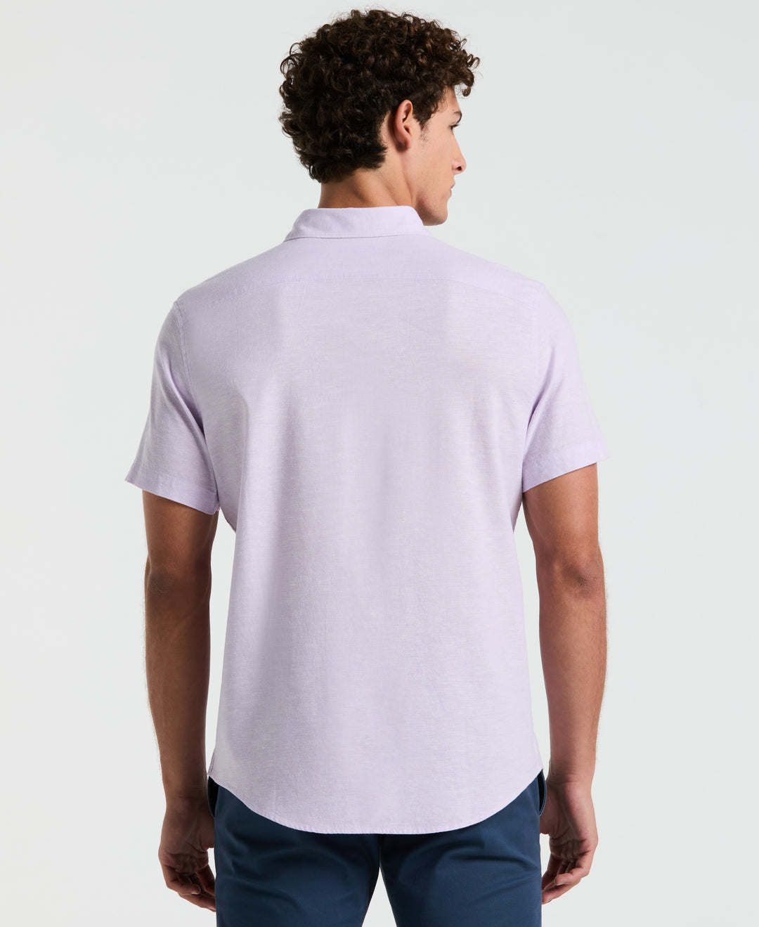 Linen Blend Short Sleeve Button-Down Shirt (Lavendula) 