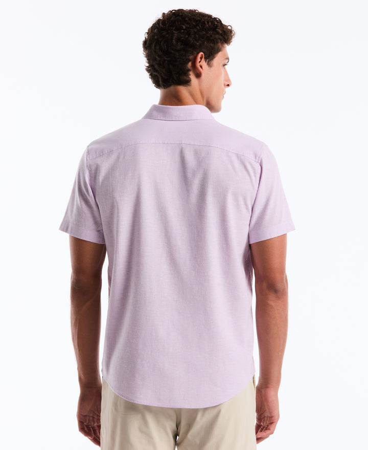 Linen Blend Short Sleeve Button-Down Shirt (Lavendula) 